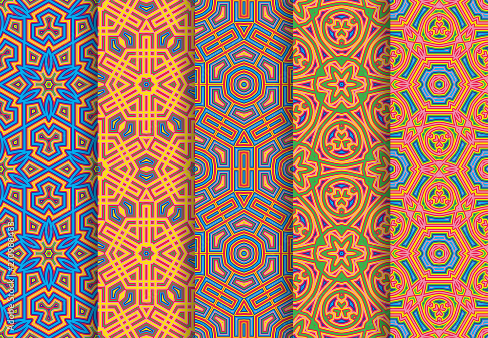 Poster carnival colorful seamless patterns package.