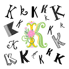 Set of letter A in different style. Freehand drawing on a white background. Can be used for scrapbook, postcards, etc.