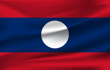 Flag of Laos. Realistic waving flag of Lao People's Democratic Republic. Fabric textured flowing flag of Muang Lao.