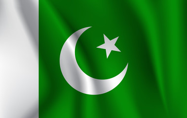 Flag of Pakistan. Realistic waving flag of Islamic Republic of Pakistan. Fabric textured flowing flag of Pakistan.