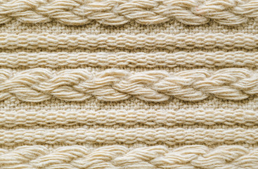 Pullover Knitted Texture. Pigtails on Knitwear Fabric Texture. Machine Knitted Sweater Background