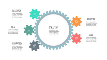 Fototapeta na wymiar Business infographics. Organization chart with 5 steps, options, gears. Vector template.