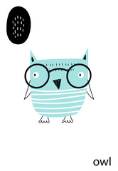 Cute vector zoo alphabet poster with cartoon animals. Set of kids abc poster in scandinavian style