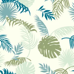 Aluminium Prints Tropical Leaves seamless pattern with silhouettes of palm leaves