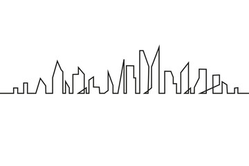 Silhouette of the city in a flat style. Modern urban landscape. Vector illustrations. City skyscrapers building office horizon.Continuous line drawing