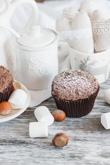 Teapot, cupcakes and different decorations