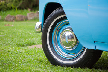 Detail of a blue vintage Chevrolet motor car