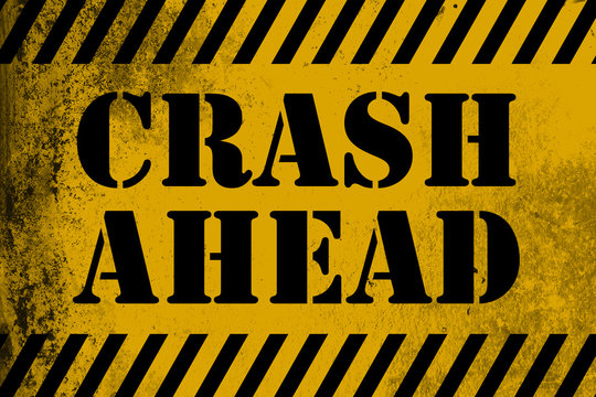 Crash Ahead sign yellow with stripes