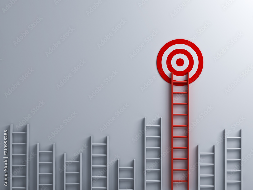 Aufkleber long red ladder to goal target business concept . 3d rendering.