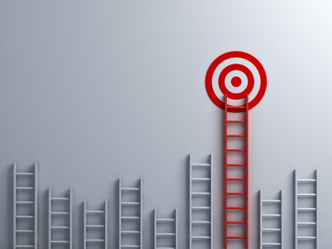 Long red ladder to goal target business concept . 3D rendering.