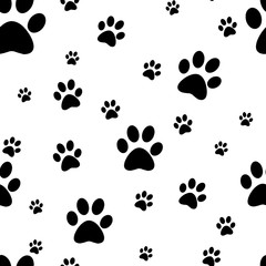 Fototapeta na wymiar Dog paw print seamless. Traces of Cat Textile Pattern. Vector seamless.