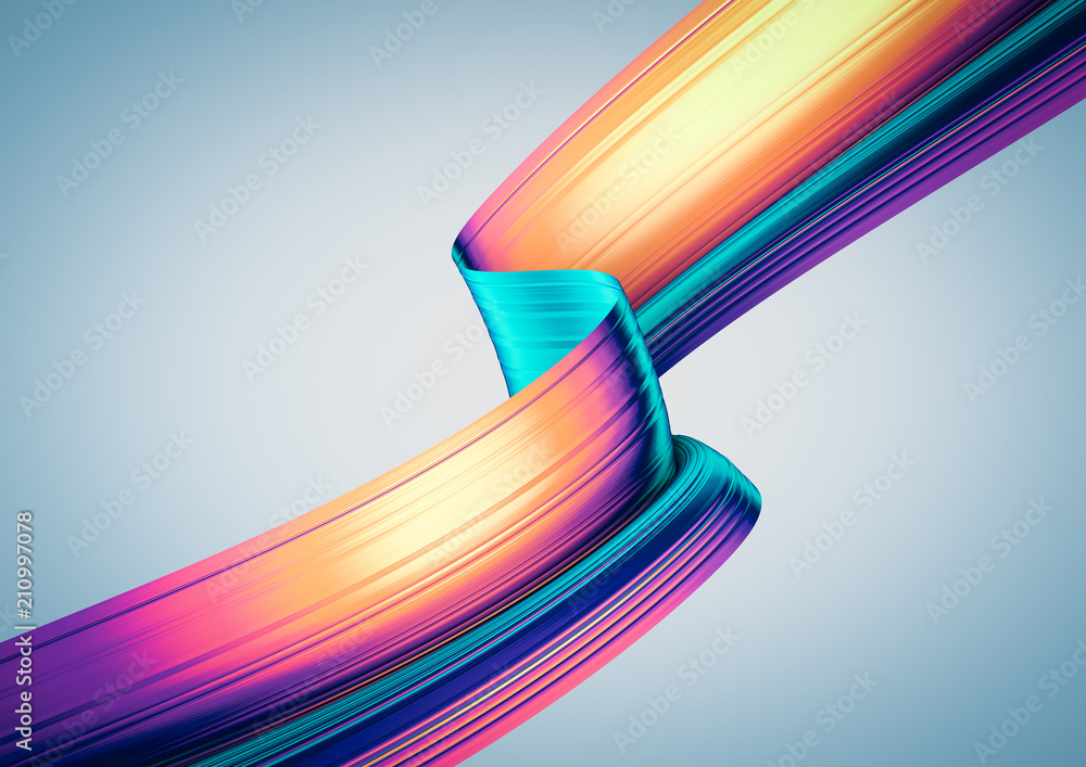 Poster 3d render abstract background. colorful 90s style twisted shapes in motion. iridescent digital art f