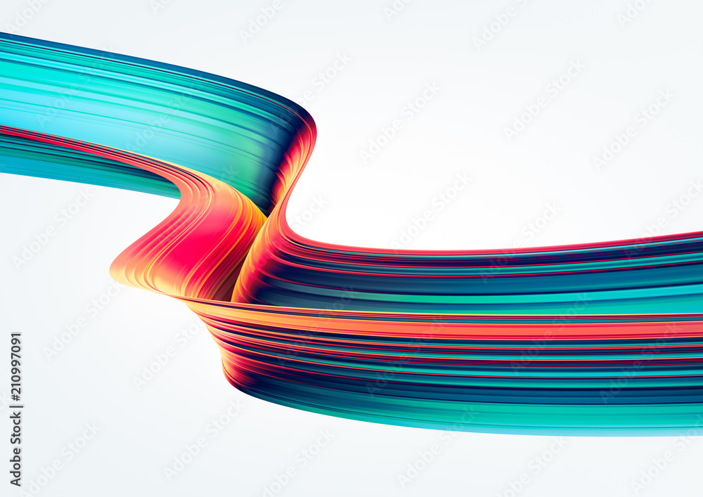 Poster 3d render abstract background. colorful 90s style twisted shapes in motion. iridescent digital art f