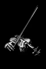 Fotobehang black and white male violinist hands playing violin, music background © princeoflove