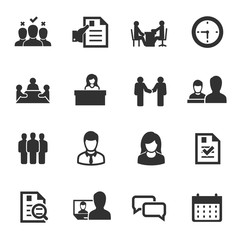 job interview, monochrome icons set. choice of employee, simple symbols collection