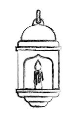 traditional arabic lamp with candle hanging vector illustration design