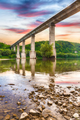 Huge arch  bridge built over Dnister river in Ukraine.