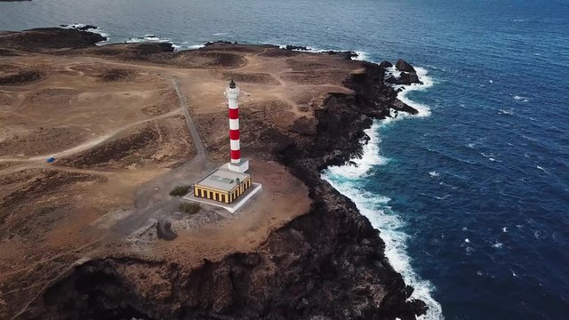 View from the height of the lighthouse Faro de Rasca on Tenerife, Canary Islands, Spain. Wild Coast of the Atlantic Ocean