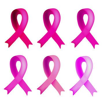 A set of six shades of pink ribbons. World Breast Cancer Day. Infographics. Vector illustration on isolated background