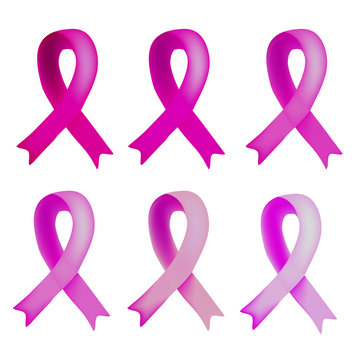 A set of six shades of pink ribbons. World Breast Cancer Day. Infographics. Vector illustration on isolated background