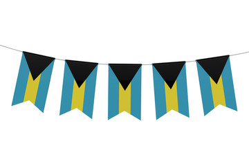 Bahamas national flag festive bunting against a plain white background. 3D Rendering