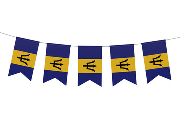 Barbados national flag festive bunting against a plain white background. 3D Rendering