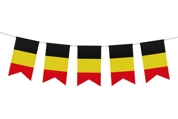 Belgium national flag festive bunting against a plain white background. 3D Rendering