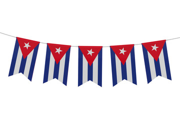 Cuba national flag festive bunting against a plain white background. 3D Rendering