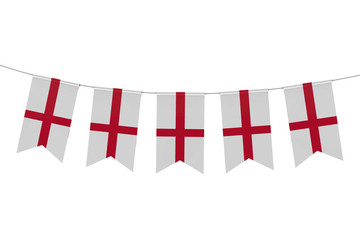 England national flag festive bunting against a plain white background. 3D Rendering