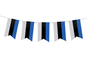 Estonia national flag festive bunting against a plain white background. 3D Rendering