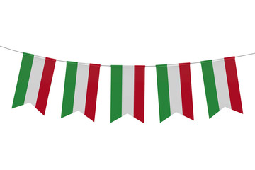 Hungary national flag festive bunting against a plain white background. 3D Rendering