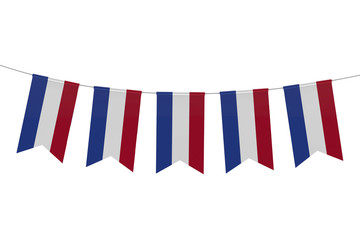 Obraz premium Netherlands national flag festive bunting against a plain white background. 3D Rendering