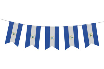 Obraz premium Nicaragua national flag festive bunting against a plain white background. 3D Rendering