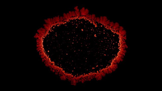 Drop drying with crystals growth. Time lapse of crystallization process under microscope. Separated on pure black background, contains alpha channel.