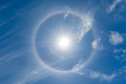 solar halo or antelia, creates around the sun a rainbow crown, meteorological phenomenon