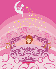 girl dreaming in bed at night