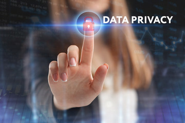 The concept of business, technology, the Internet and the network. A young entrepreneur working on a virtual screen of the future and sees the inscription: Data privacy