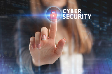 The concept of business, technology, the Internet and the network. A young entrepreneur working on a virtual screen of the future and sees the inscription: Cyber security