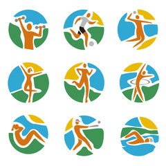 Sport icons on round colorful  background. 
Sport icons set on round colorful expressive background. Modern symbols for infographics or web use. Vector available.