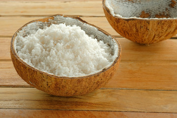 coconut powder on wood background