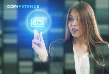 The concept of business, technology, the Internet and the network. A young entrepreneur working on a virtual screen of the future and sees the inscription: Competence