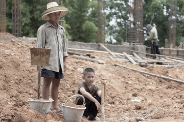 Children are forced to dig, work because of poverty. Violence children and trafficking...