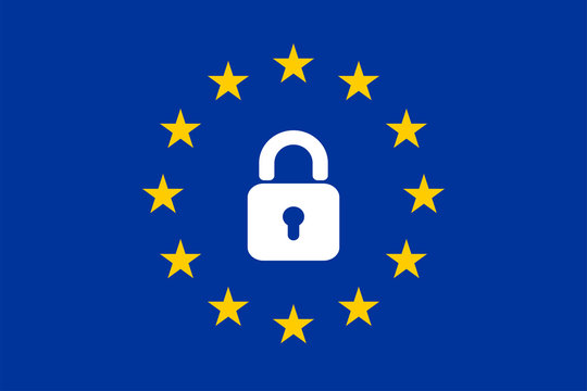 The flag of the EU with a padlock icon.