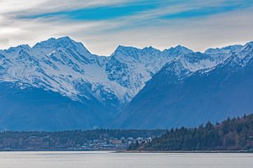 Haines Past Nukdik Point - A beautiful view of Haines, Alaska as the Juneau to Haines ferry sails past Nukdik Point into the  Haines ferry terminal. Haines, Alaska. 