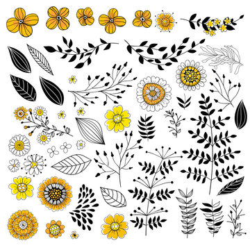 Doodle flowers in yellow and black