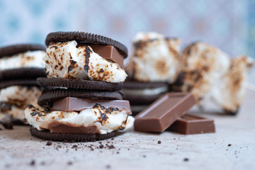 marshmallow smores with chocolate cookies
