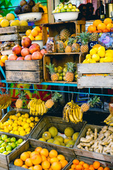 Hanging fruit at a market in Tel Aviv, Israel