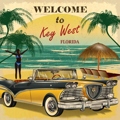 Willkommen in Retro-Plakat von Key West, Florida. © Марина Ахадова