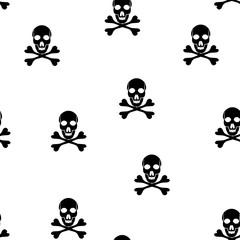Vector seamless pattern with skulls and bones. Jolly Roger