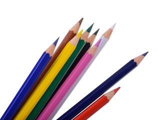Colour pencils isolated on white background close up